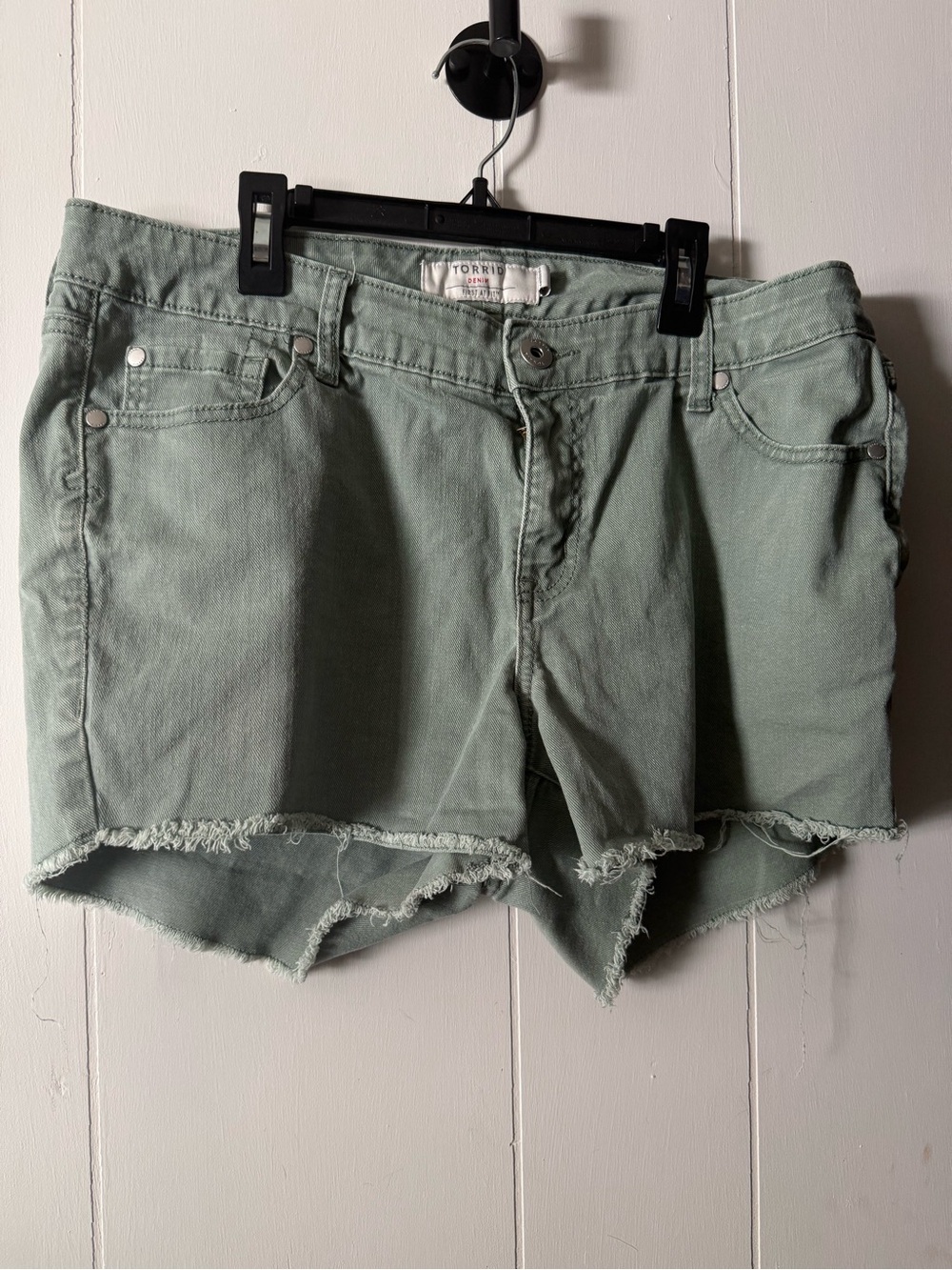 torrid Sage Green Frayed Denim Cutoff Shorts